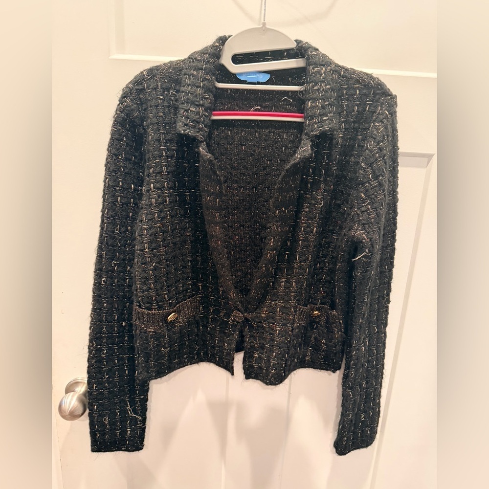 Draper James RSVP Black Tweed Jacket | Cropped Metallic Knit Blazer S